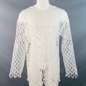 DRIES VAN NOTEN Size XS White Fishnet Mesh Polyester Long Sleeve Pullover